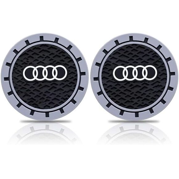 Audi logo cup Coasters in black and gray Set of 2 NWT - Picture 4 of 7